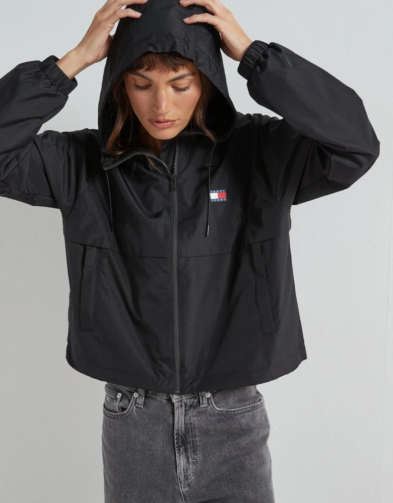 Hooded Windbreaker Jacket - Black