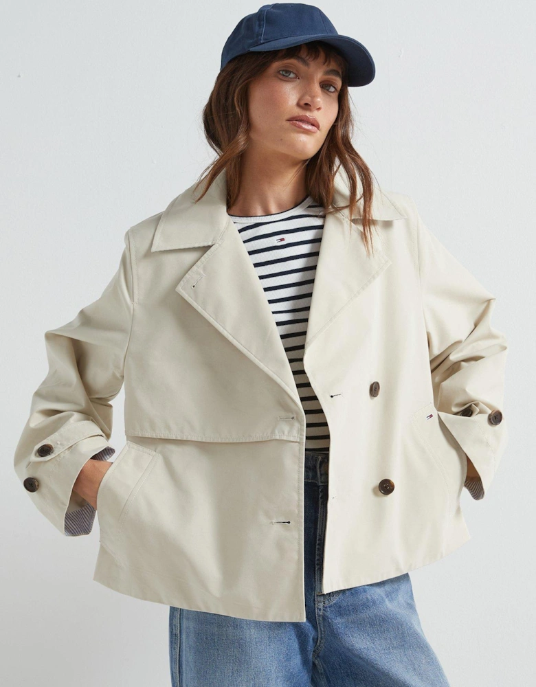 Cropped Trench Coat - Beige