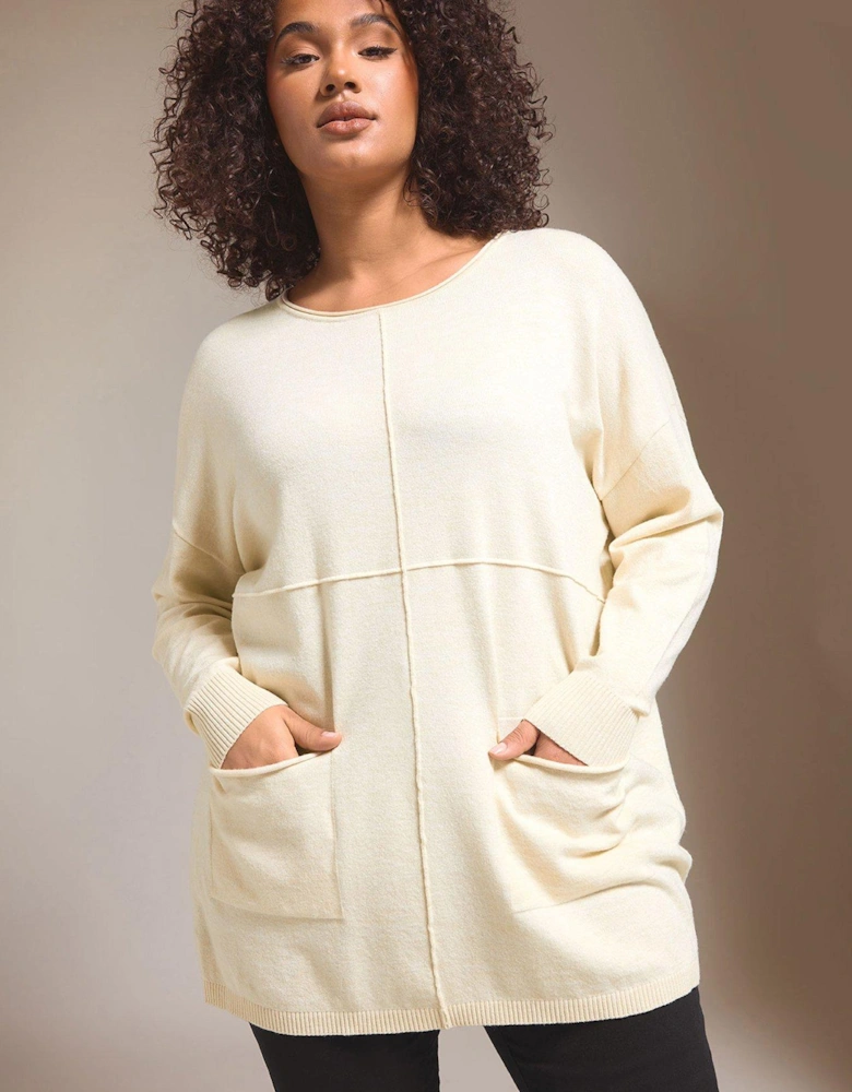 Seam Detail Longline Jumper - Ivory