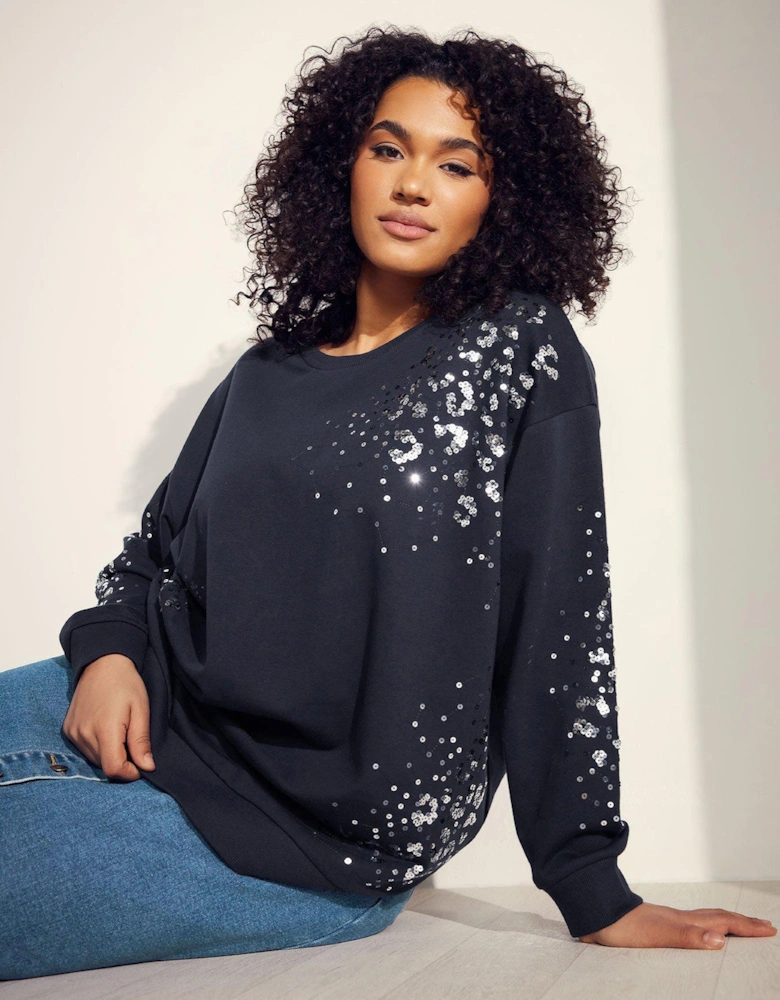 Animal Sequin Sweat Top - Blue