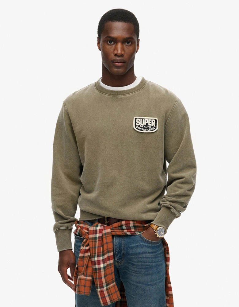 Mechanic Logo Loose Fit Crew Sweat Top - Green