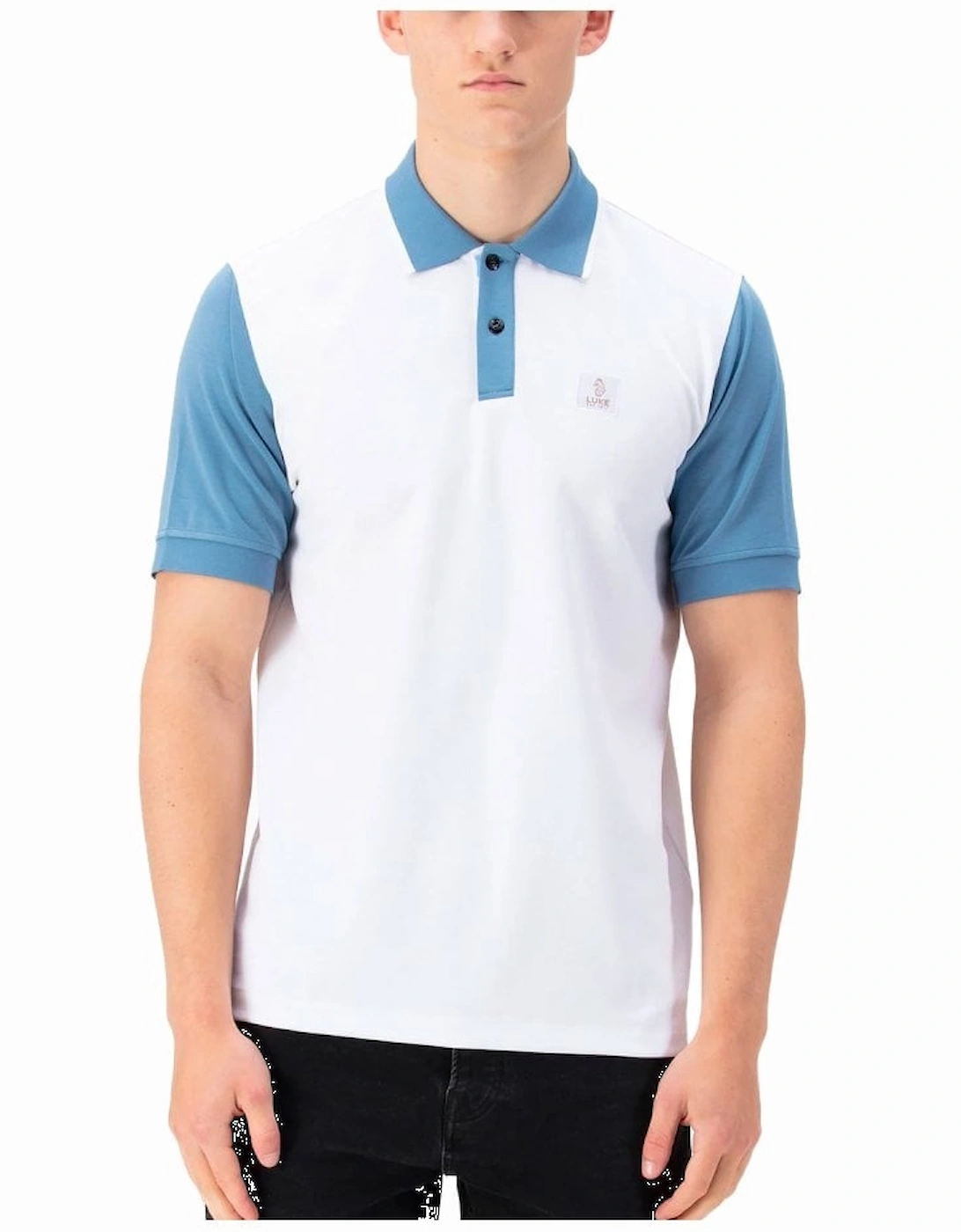 Luke Saddleworth Short Sleeve Polo Shirt White Blue, 6 of 5