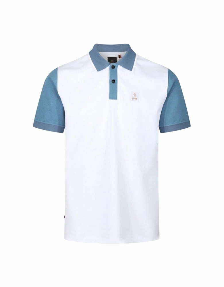 Luke Saddleworth Short Sleeve Polo Shirt White Blue