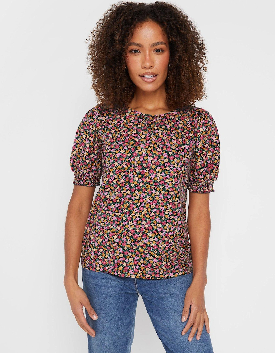 Floral Print Puff Sleeve T-Shirt - Pink, 2 of 1