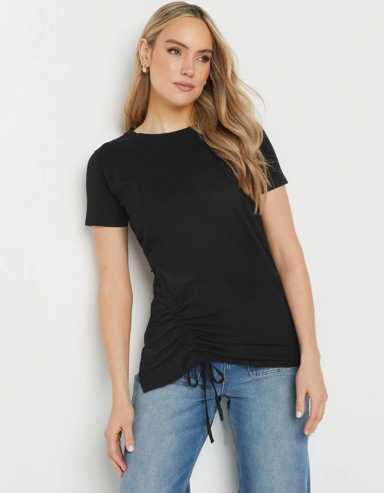 Asymmetric Ruched T-Shirt - Black