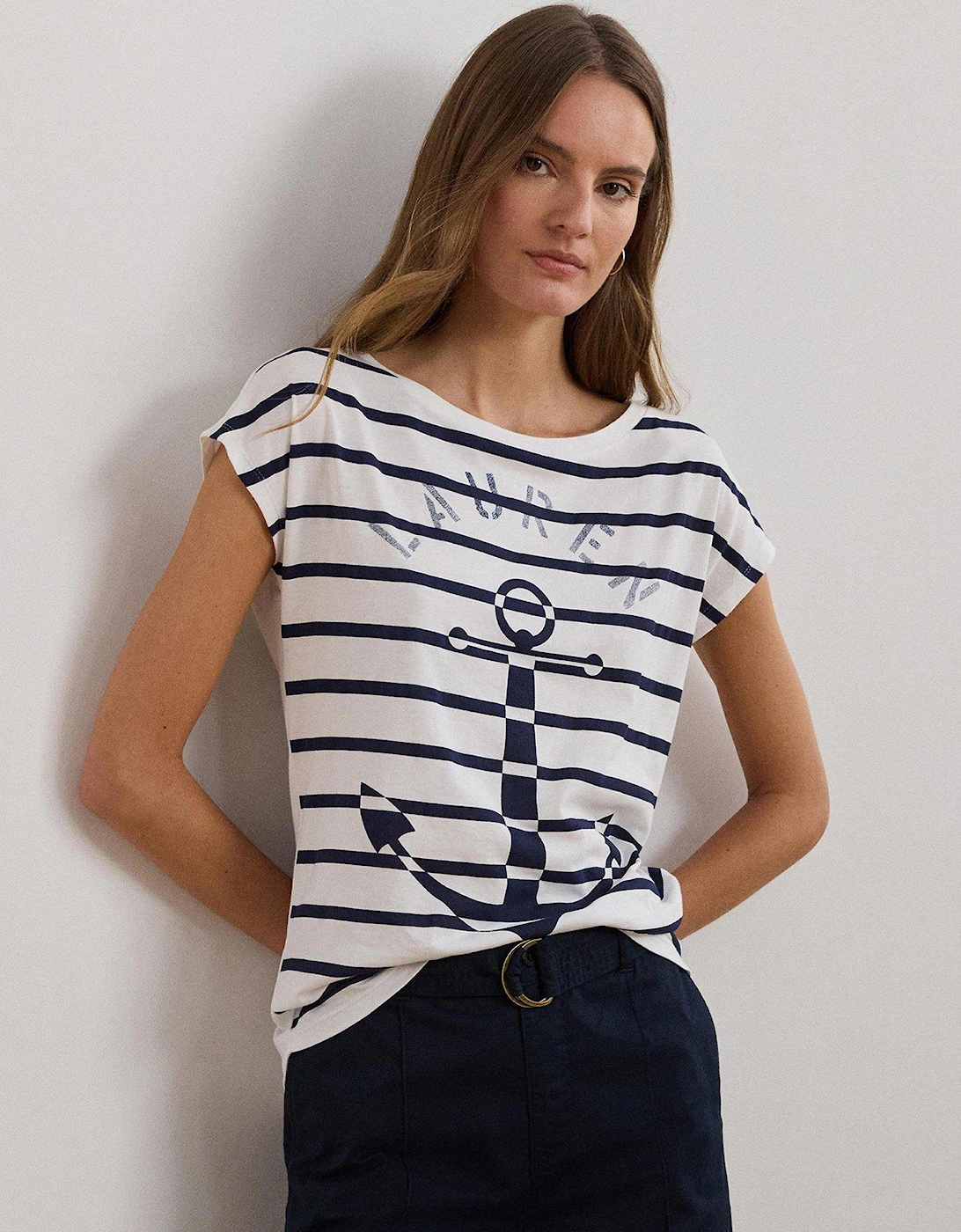 Grieta Cap Sleeve Striped T-Shirt - White, 2 of 1