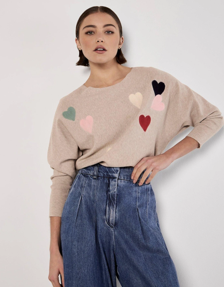 Applique Heart Batwing Jumper - Light Grey