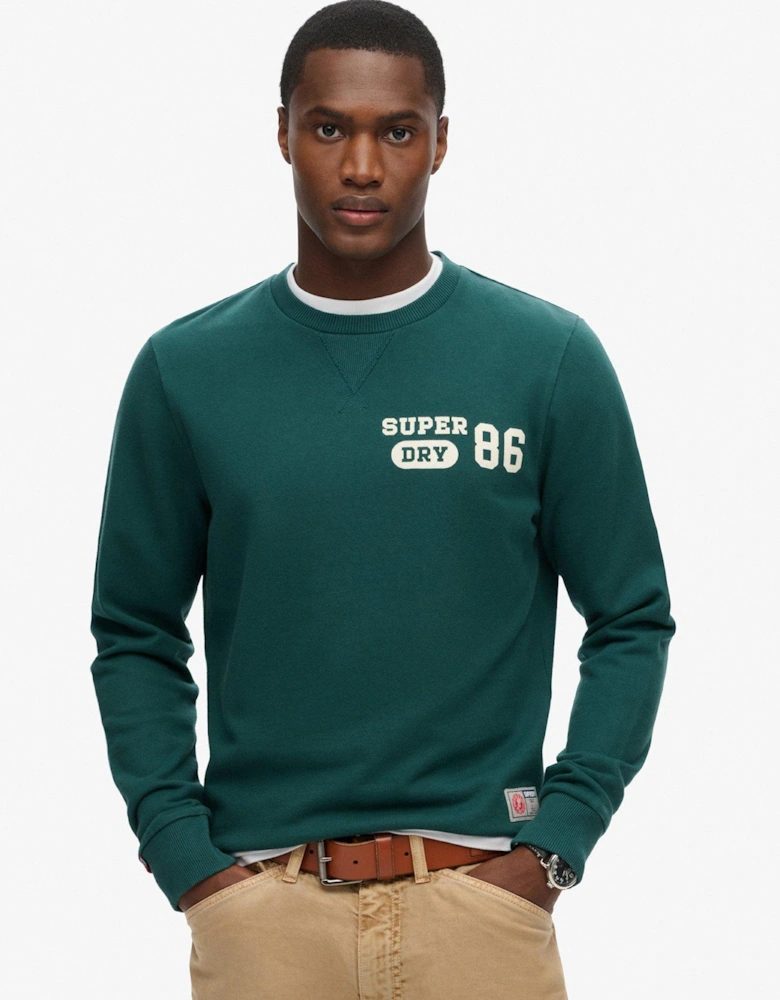 Athletic Printed Logo Crew Neck Sweat Top - Dark Green