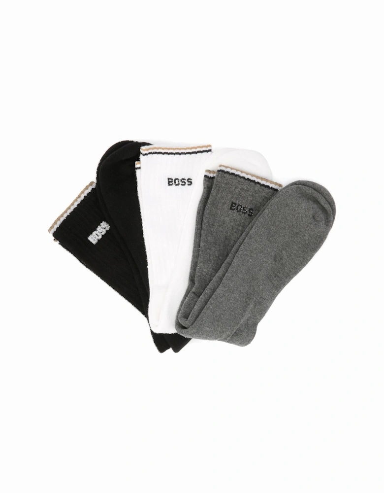 Boss 3 Pack Rib Stripe Cotton Men's Multicoloured Calf High Socks