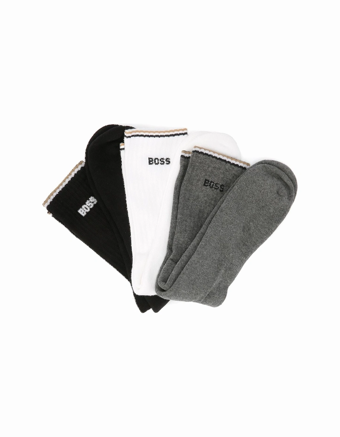 Boss 3 Pack Rib Stripe Cotton Men's Multicoloured Calf High Socks, 6 of 5