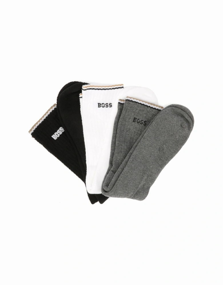 Boss 3 Pack Rib Stripe Cotton Men's Multicoloured Calf High Socks