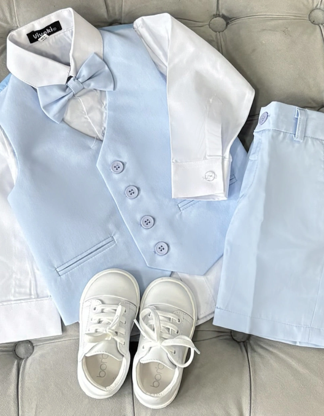 Boys Pale Blue 4 Piece Occasion Short Suit, 2 of 1