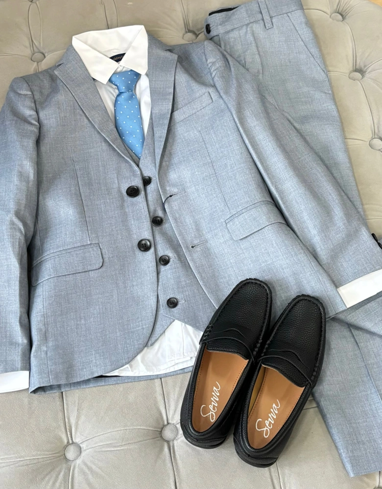 Boys Blue Grey 5 Piece Occasion Suit