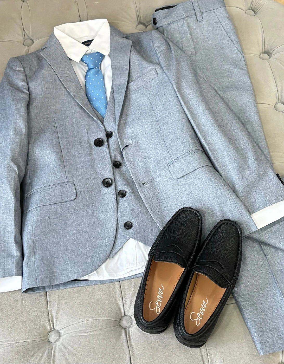 Boys Blue Grey 5 Piece Occasion Suit, 2 of 1