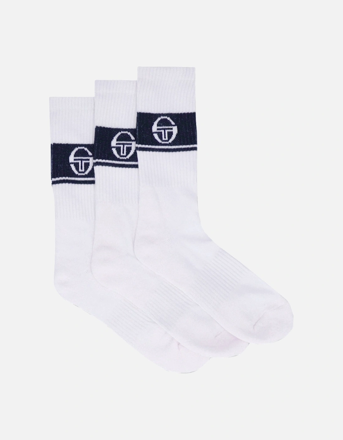 Sergio Tacchini Men's White Koos 3 Pack Sport Crew Socks /Maritime Blue - Size: 16/14.5/8/15/8.5/15.5/9/13/13.5/14/6.5/7/7.5/11.5/5/12/5.5/12.5/6/3.5/3