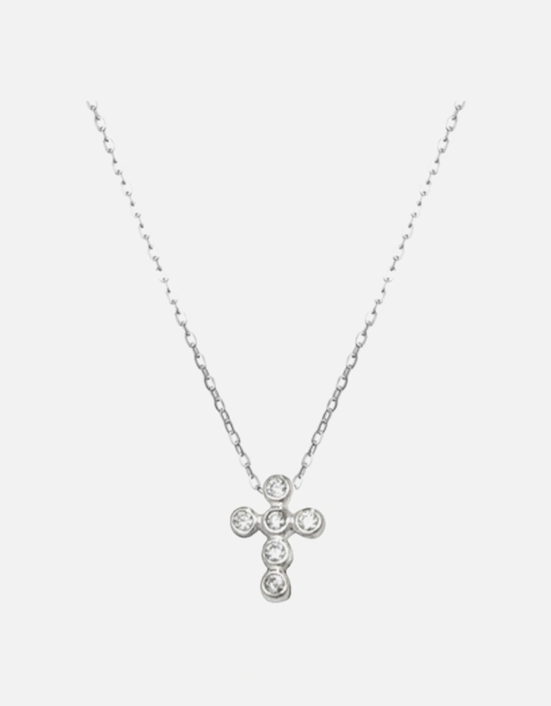 Girls Sterling Silver Diamanté Cross Necklace