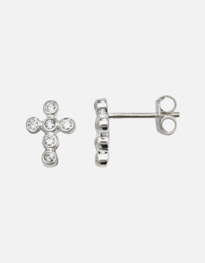 Girls Sterling Silver Diamanté Cross Earrings Set