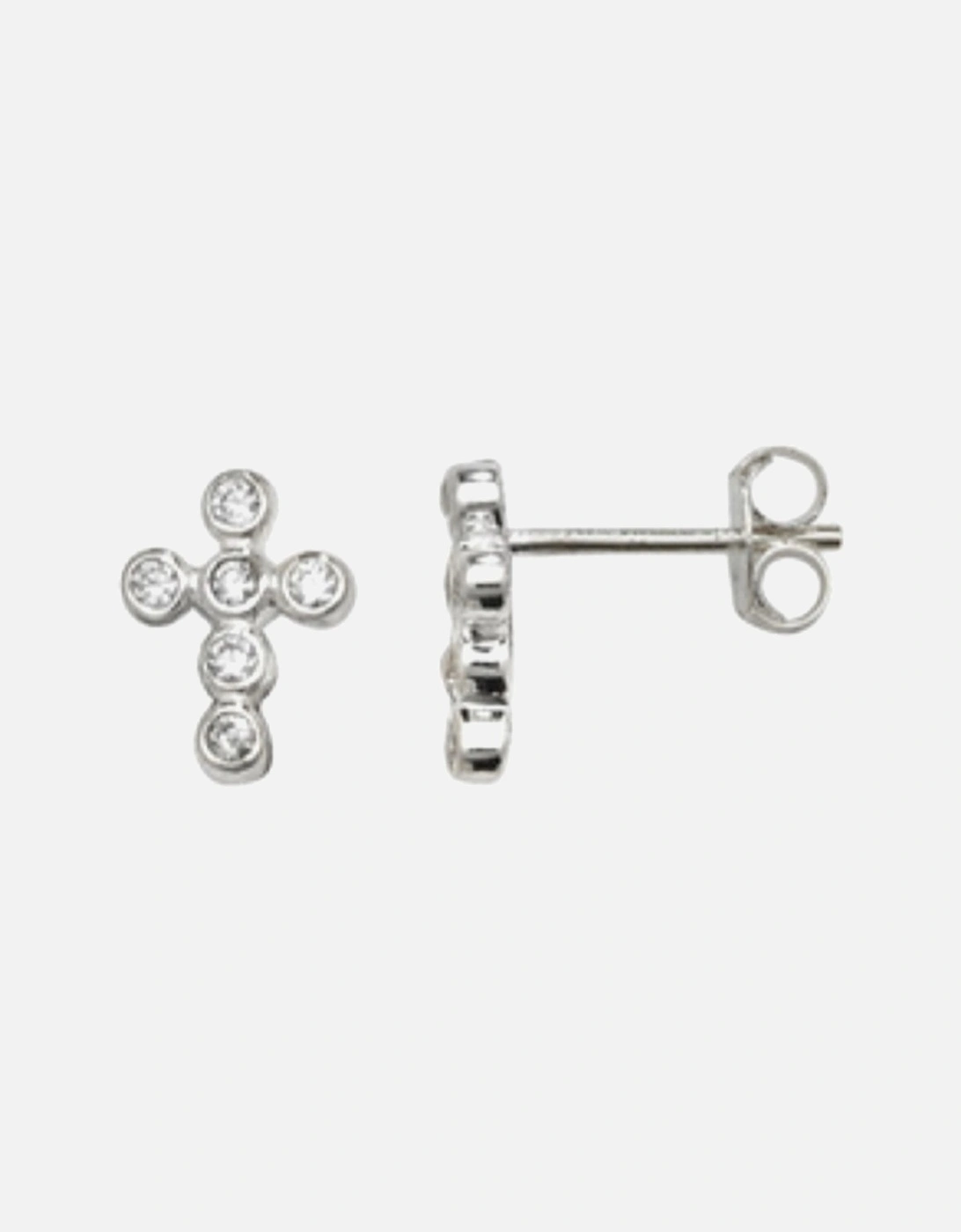 Girls Sterling Silver Diamanté Cross Earrings Set, 3 of 2