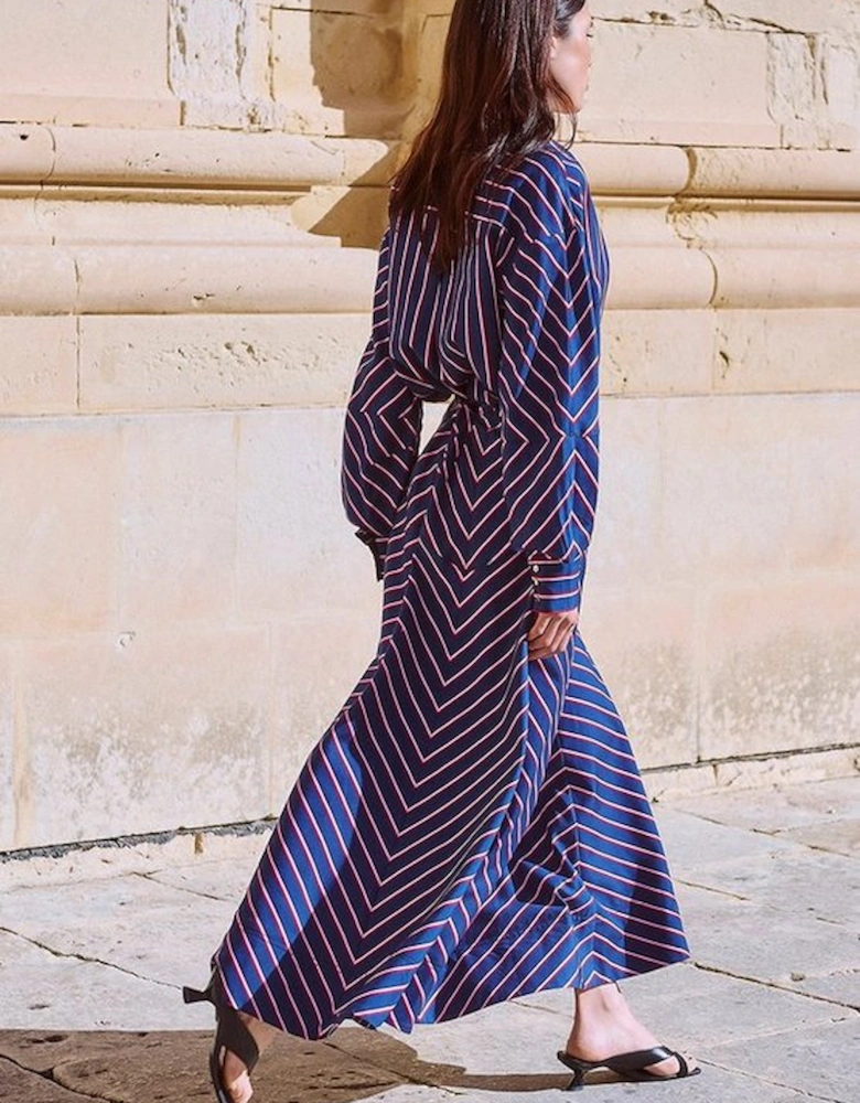 Cotton Stripe Full Midi Skirt