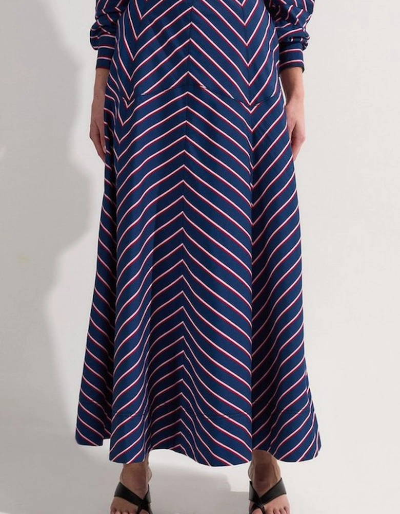 Cotton Stripe Full Midi Skirt