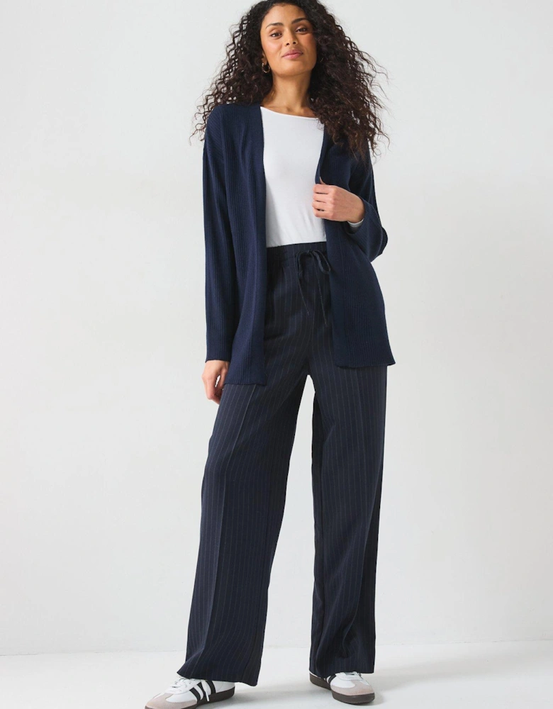 Longline Ribbed Edge To Edge Cardigan - Dark Blue