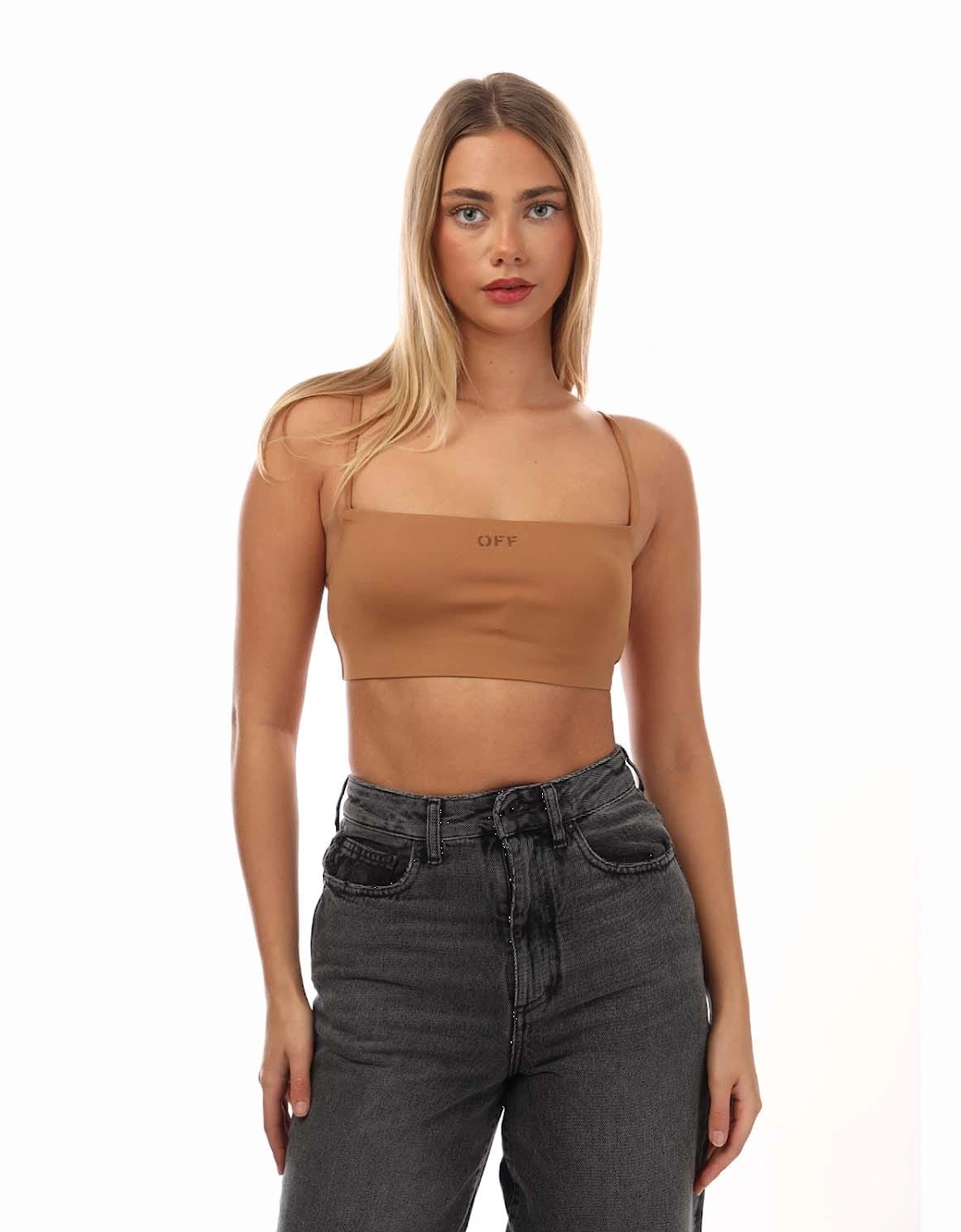 OFF-WHITE Women's Straight Neckline Sleek Top - Brown - Size: 12