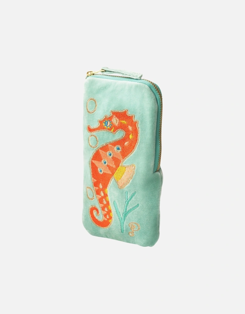 Sparkling Seahorse Velvet Sunglasses Pouch - Aqua