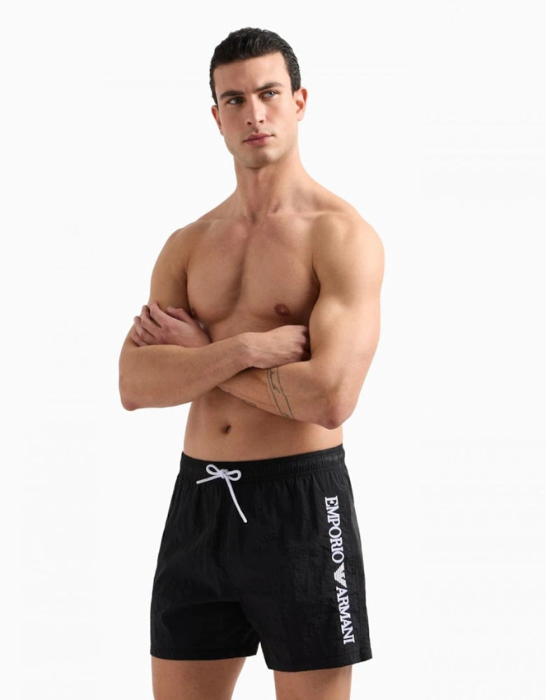 Mens Swim Shorts with Vertical Logo Embroidery