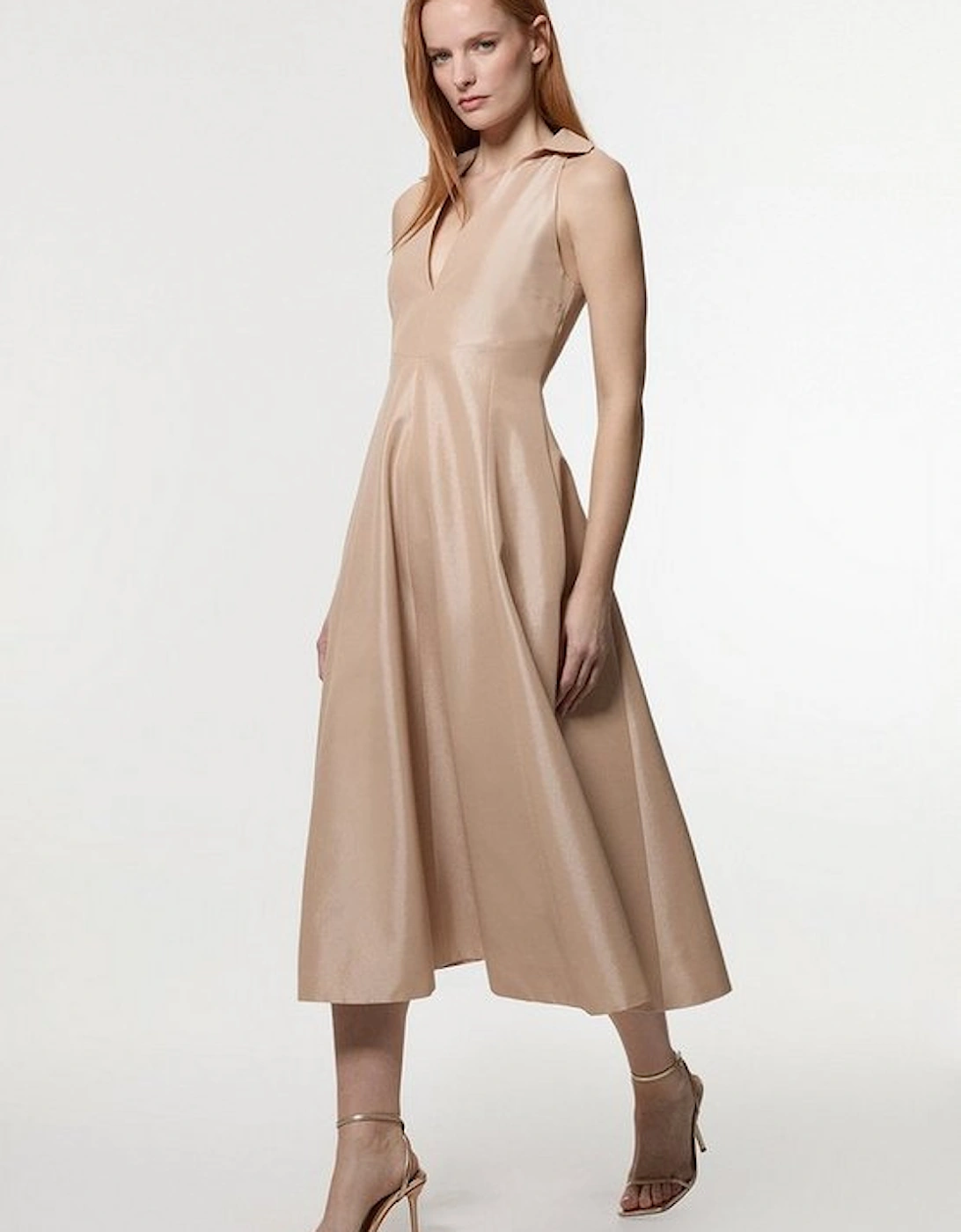 Metallic Taffeta Tux Tailored Full Skirted Shirt Dress, 4 of 3