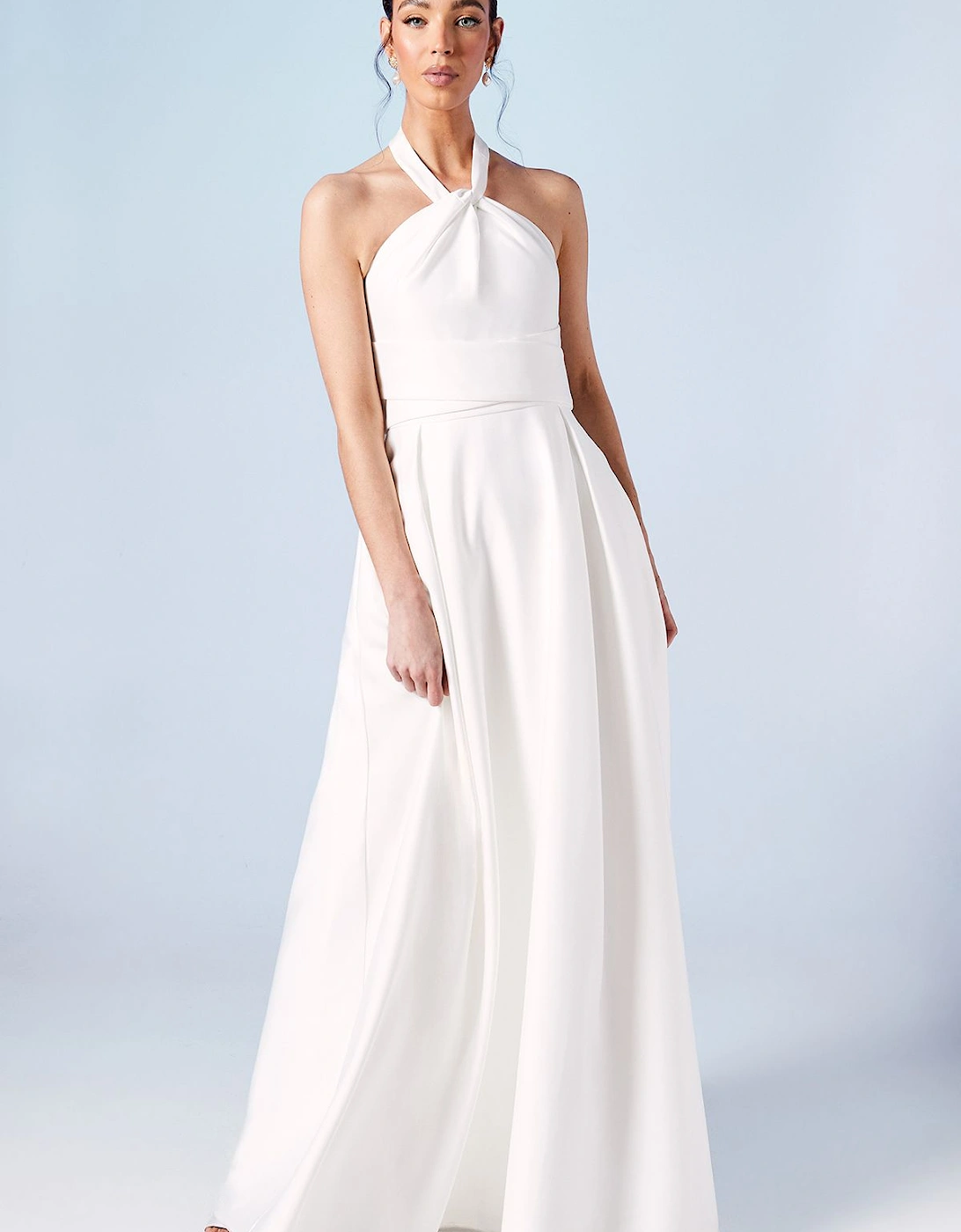 Structured Satin Halterneck Bow Back Wedding Dress, 6 of 5