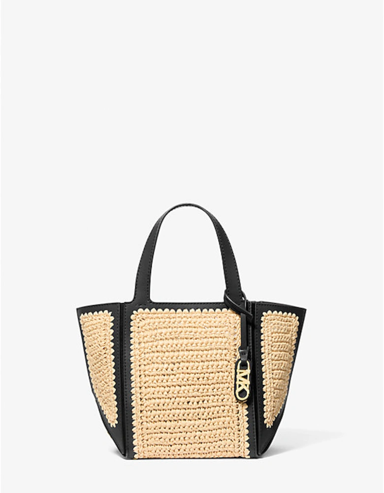 Jordi Small Hand-Crocheted Straw and Leather Tote Bag