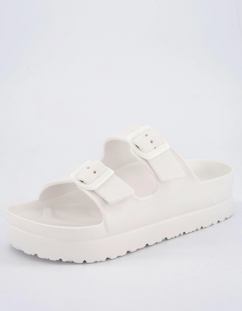 Twin Strap Buckle Slider Sandal - White