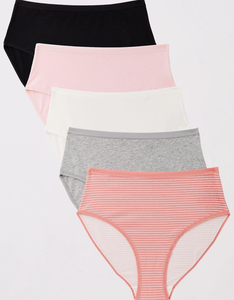 5 Pk Cotton Plain And Printed Full High Waisted Briefs