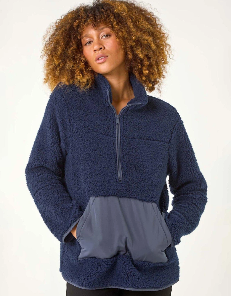 Funnel Neck Half Zip Fleece Jacket - Blue