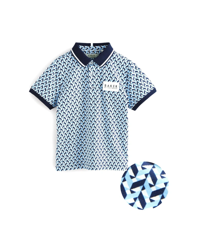 Geometric Print Polo Shirt - Navy