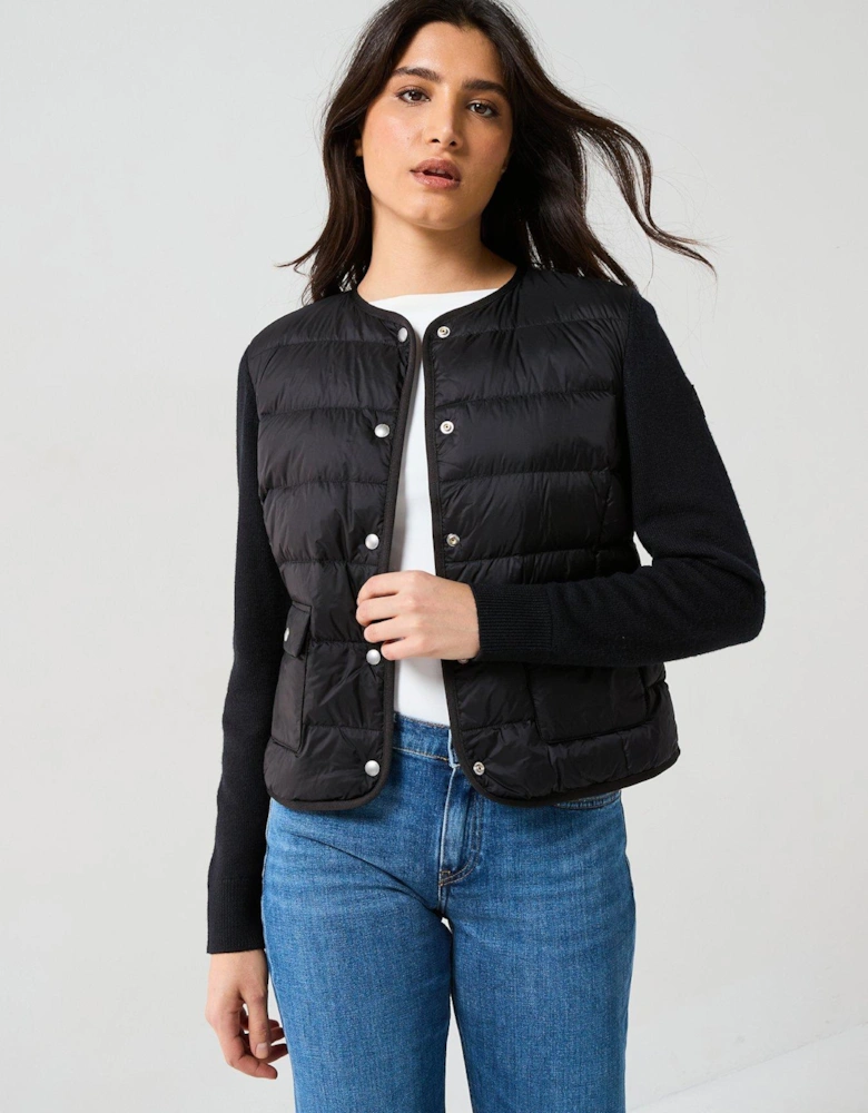 Knitted Sleeve Padded Jacket - Black