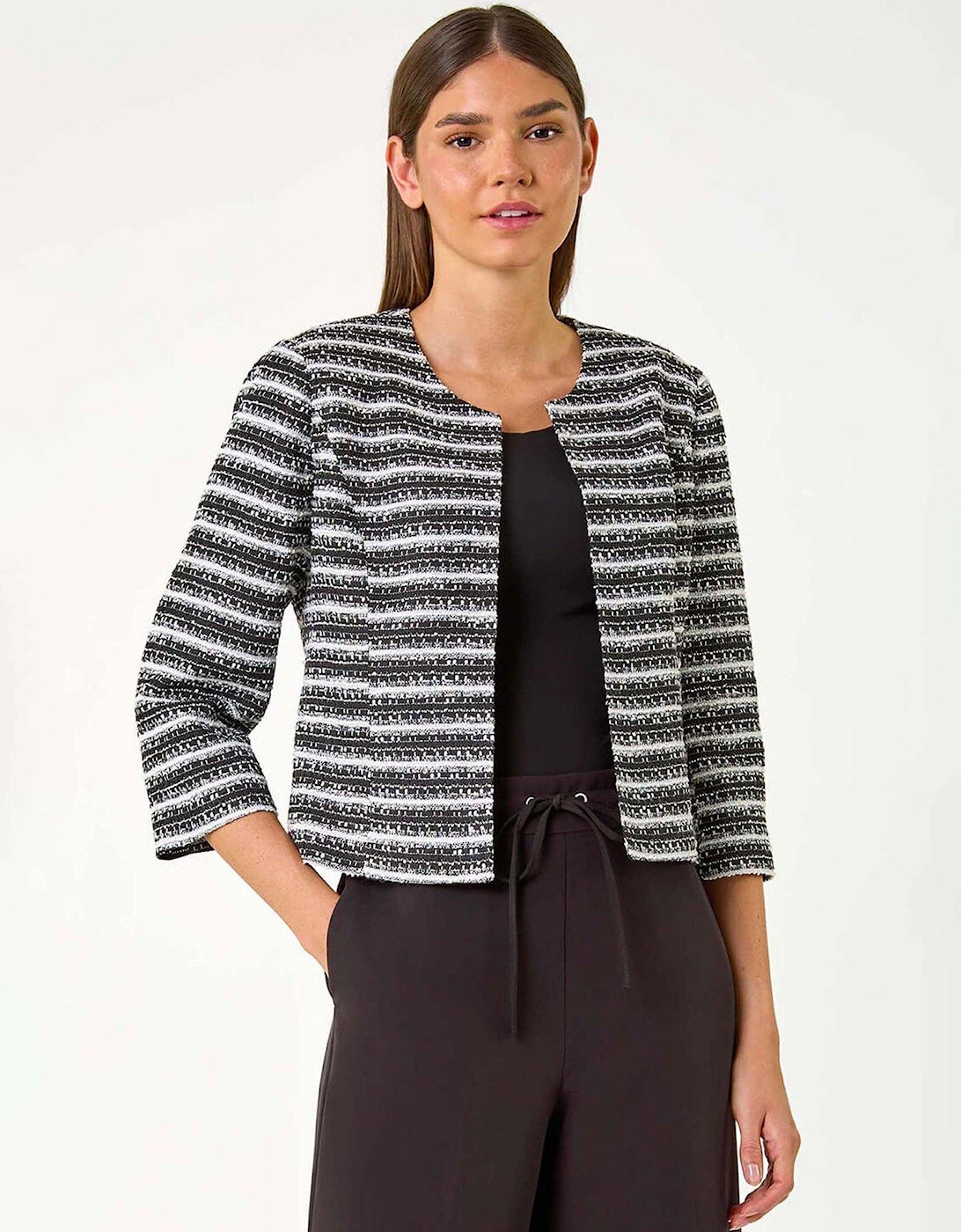 Stripe Shimmer Boucle Jacket - Black, 2 of 1