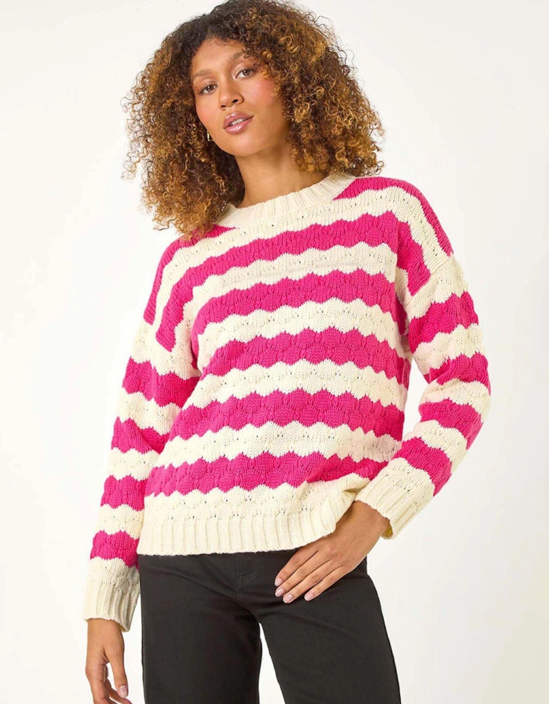 Wave Colour Block Knit Jumper - Pink