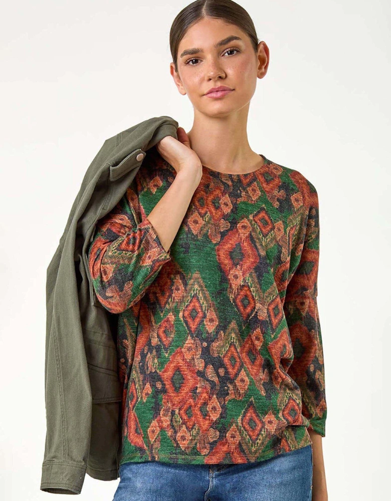 Abstract Aztec Print Top - Green