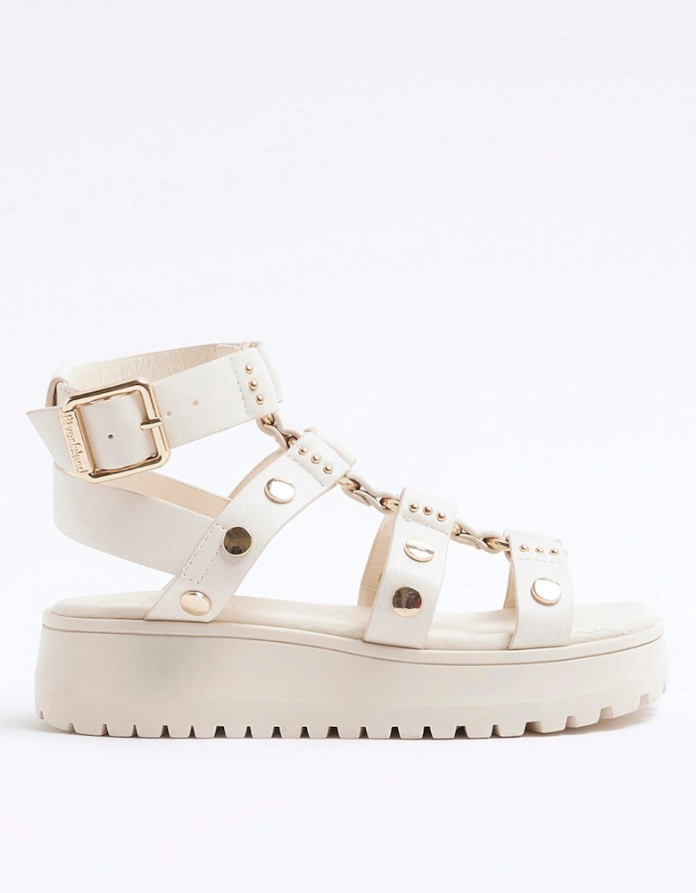 Girls Studded Gladiator Sandals - Cream