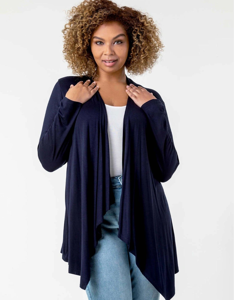 Curve Waterfall Front Jersey Cardigan - Navy