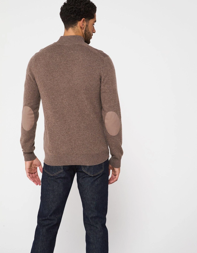 Lambswool Half Zip Knitted Jumper - Dark Natural