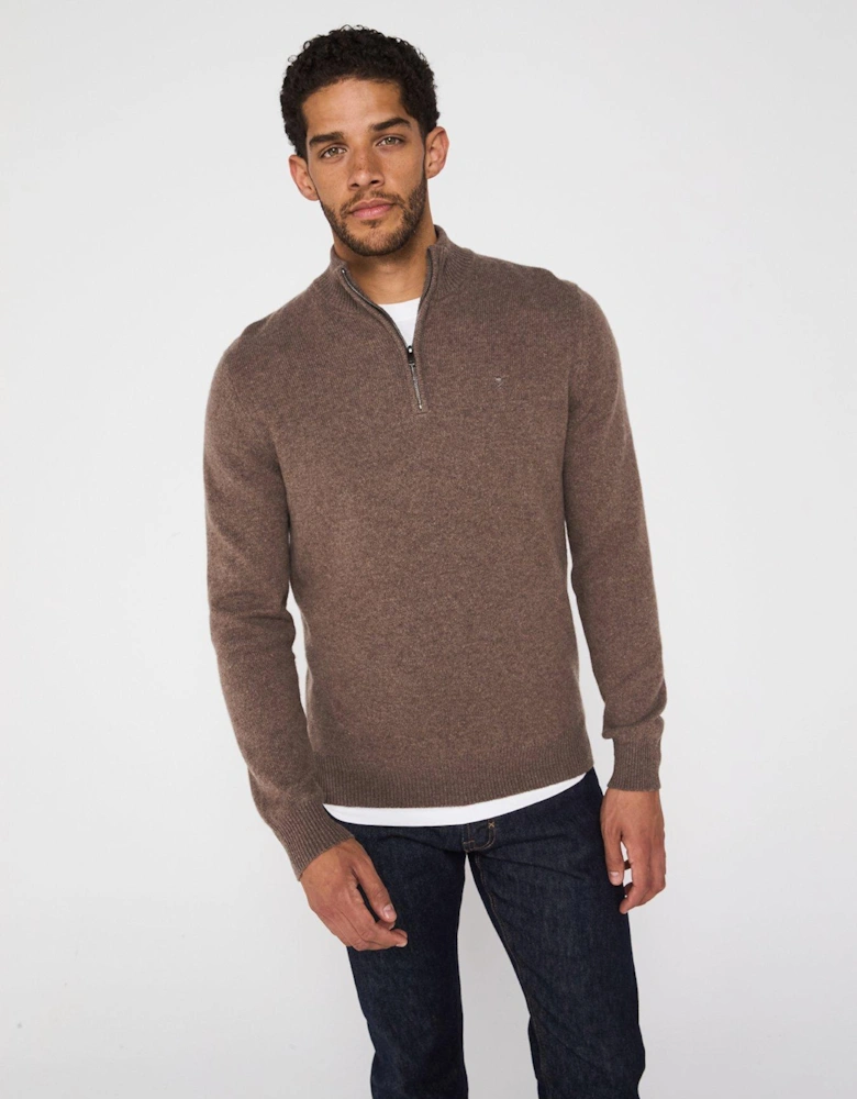 Lambswool Half Zip Knitted Jumper - Dark Natural