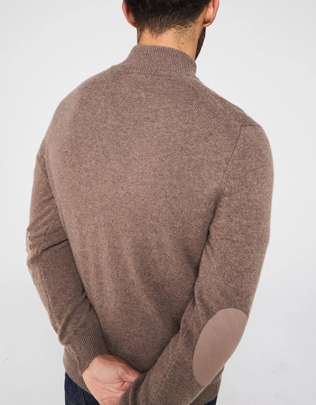 Lambswool Half Zip Knitted Jumper - Dark Natural