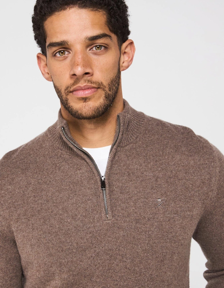Lambswool Half Zip Knitted Jumper - Dark Natural