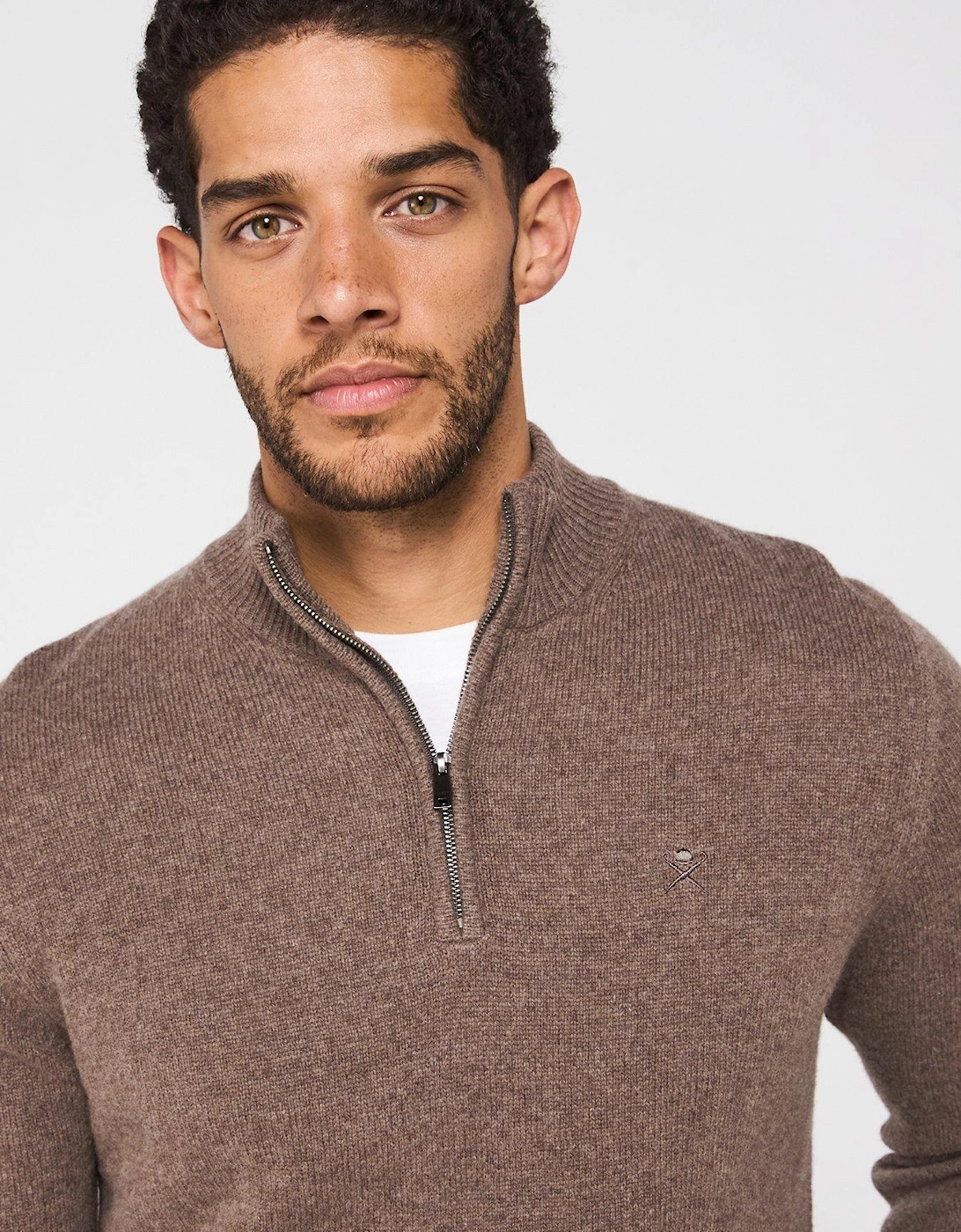 Lambswool Half Zip Knitted Jumper - Dark Natural
