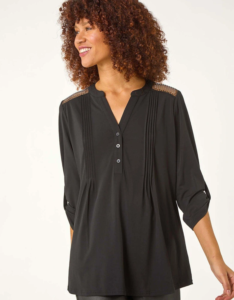 Diamante Trim Button Shirt - Black