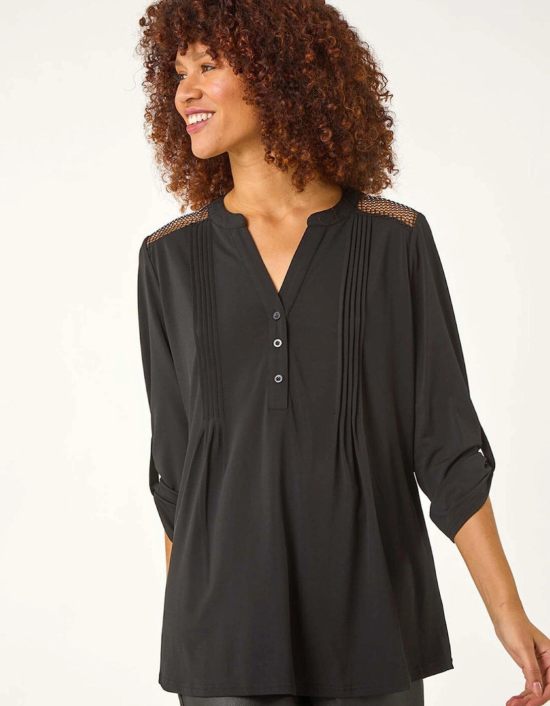 Diamante Trim Button Shirt - Black, 2 of 1