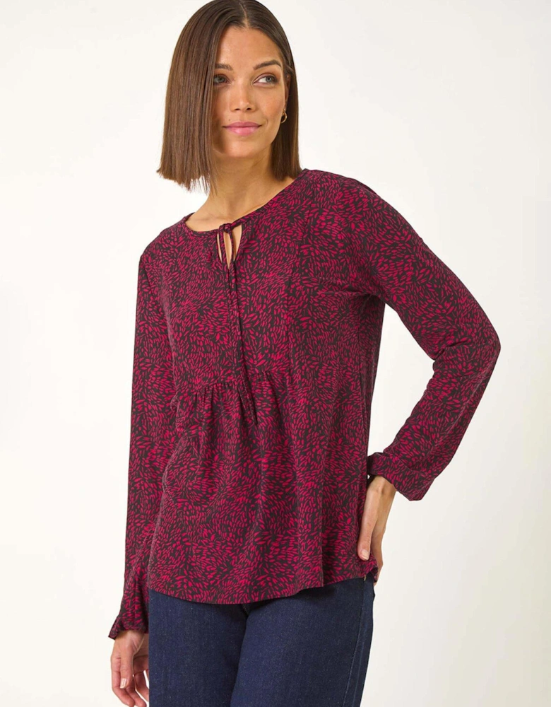 Printed Tie Neck Top - Red