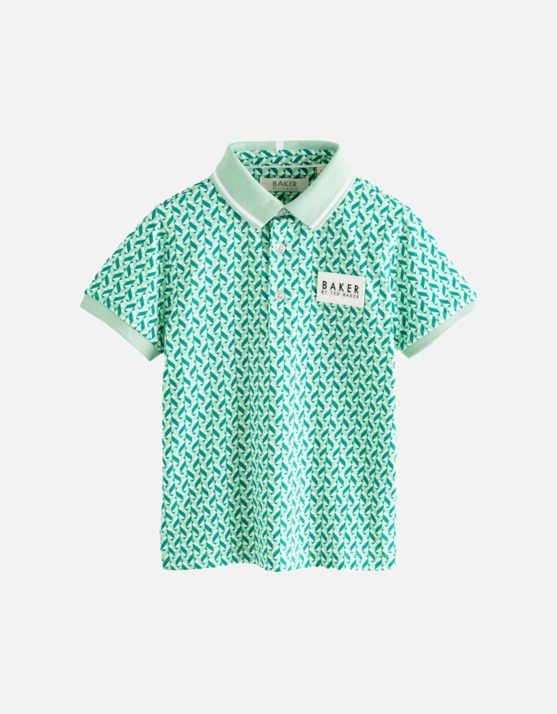 Geometric Print Polo Shirt - Green